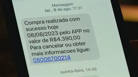 Fotografia de SMS sobre uma compra não reconhecida com telefone para contato